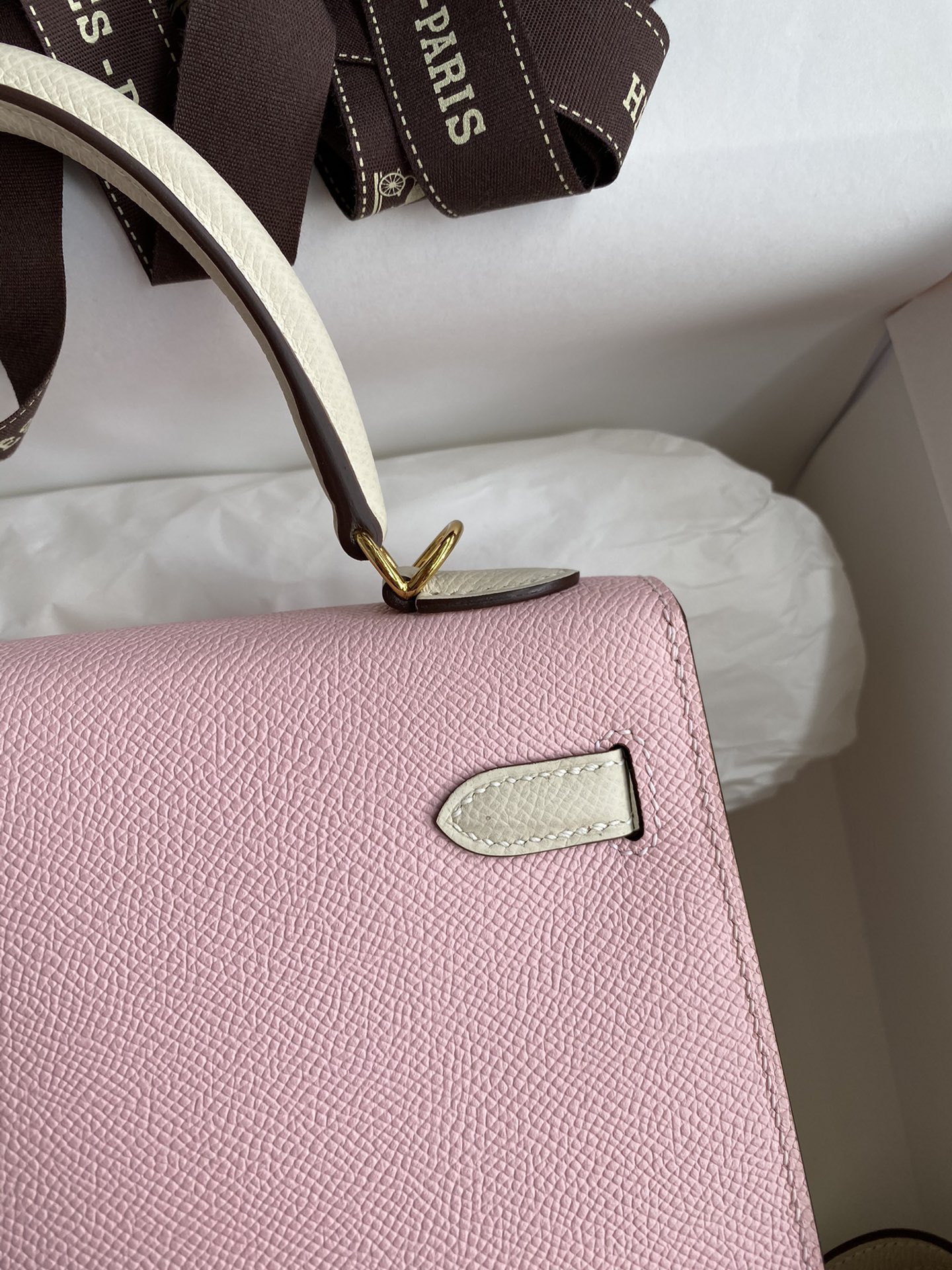 Hermes Kelly 25cm Handbag Shoulder Bag in Pink White Epsom Leather